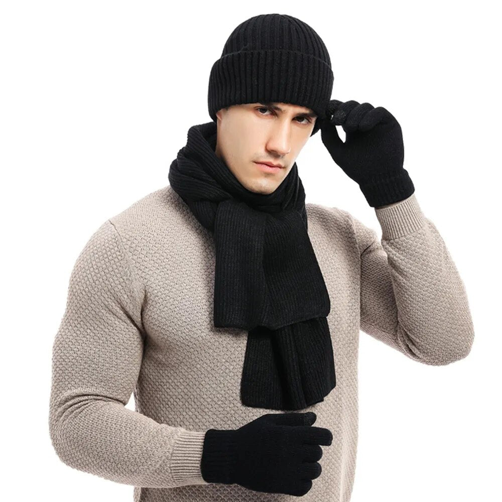 Men's Winter Set: Beanie, Scarf, and Gloves