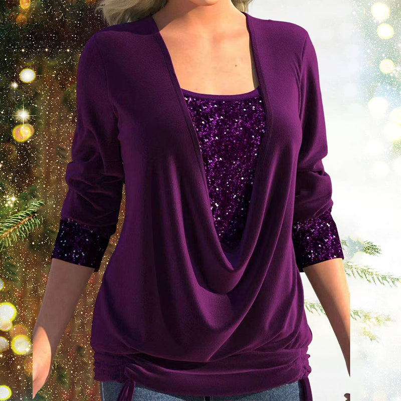 Velina Women's Long Sleeve Blouse with Sequins | Available in Multiple Colors