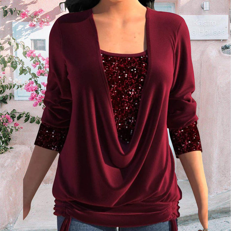 Velina Women's Long Sleeve Blouse with Sequins | Available in Multiple Colors