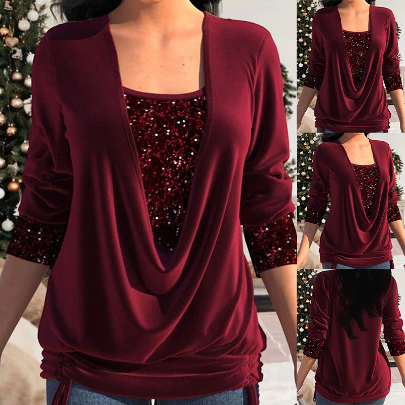 Velina Women's Long Sleeve Blouse with Sequins | Available in Multiple Colors