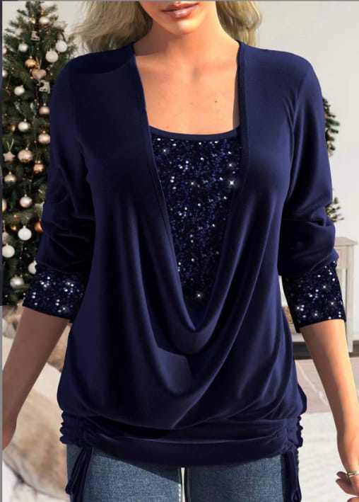 Velina Women's Long Sleeve Blouse with Sequins | Available in Multiple Colors