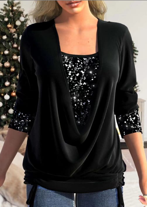 Velina Women's Long Sleeve Blouse with Sequins | Available in Multiple Colors