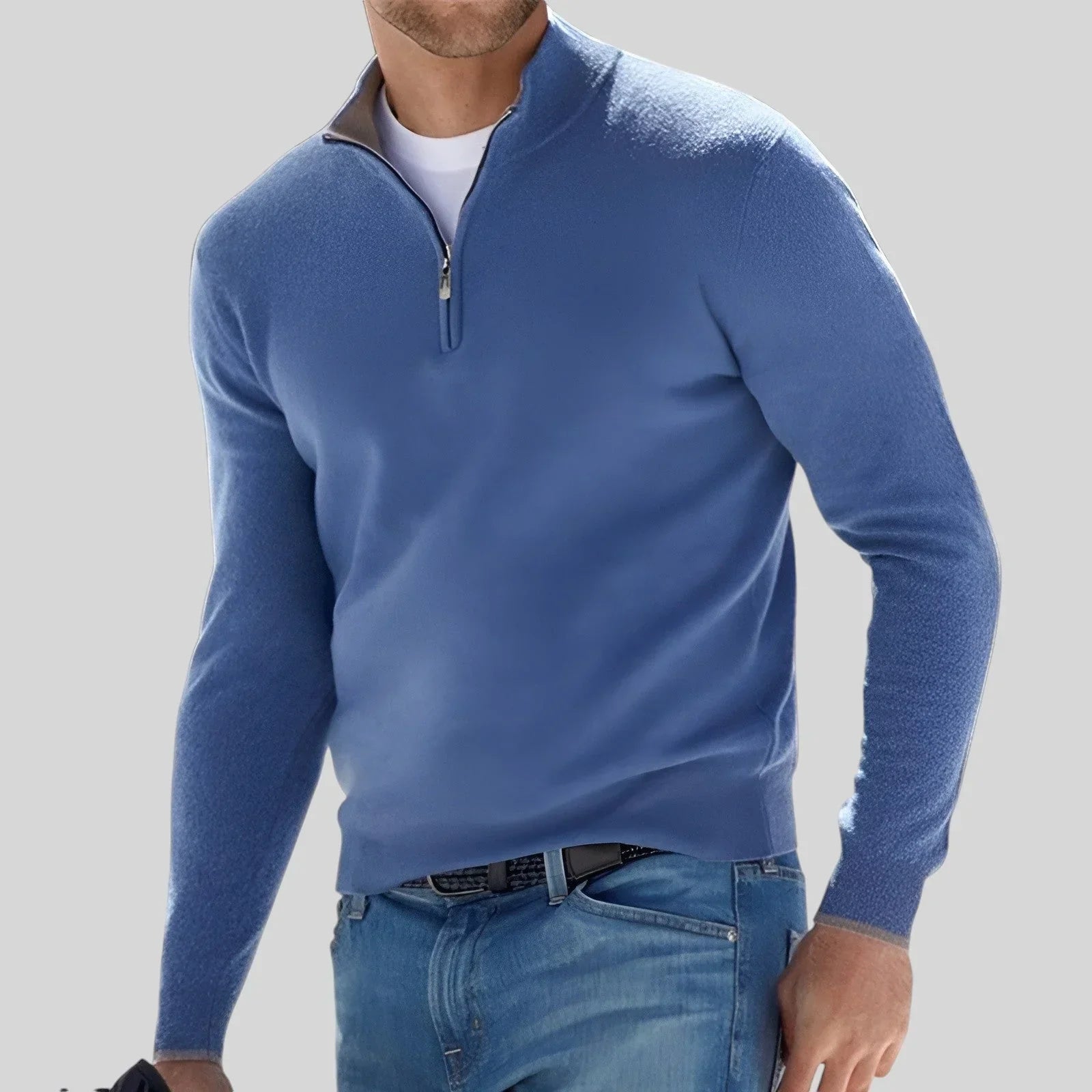 Lerra Belloni Men's V-Neck Sweater with Zipper