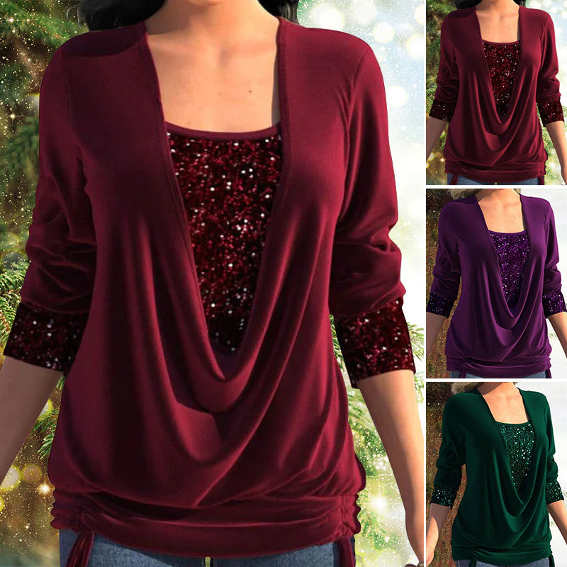 Velina Women's Long Sleeve Blouse with Sequins | Available in Multiple Colors